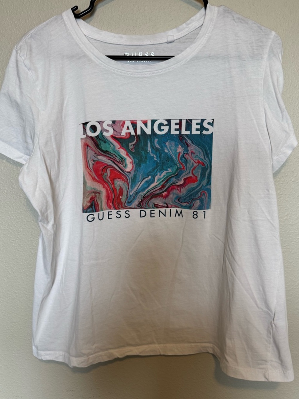 Guess White Logo Print Denim 81 Tee Size Large